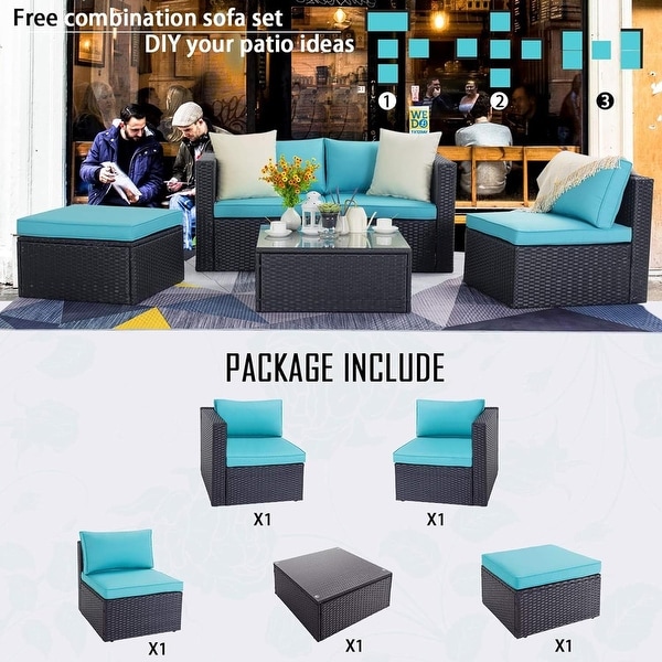 Bossin 5 Pieces Outdoor Patio Furniture Sets Patio Sofa，Outdoor Indoor Wicker Conversation Set with Table