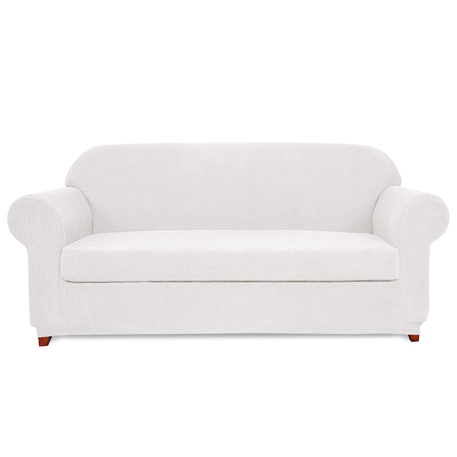 Subrtex Stretch 2-Piece Textured Plaid Sofa Slipcover, Off-white