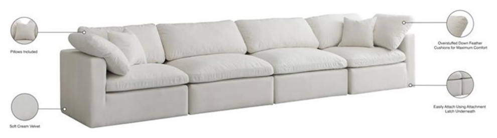 Pemberly Row Modern / Contemporary Standard Cream Velvet Modular Sofa   Transitional   Sectional Sofas   by Homesquare  Houzz