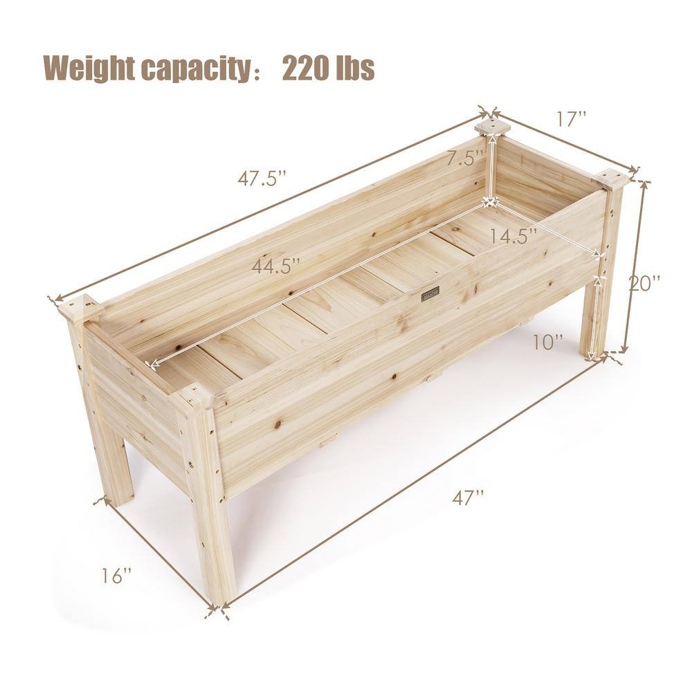 Costway 47.5 in. L x 17 in. W x 20 in. H Beige Wood Fir Raised Bed GT3576