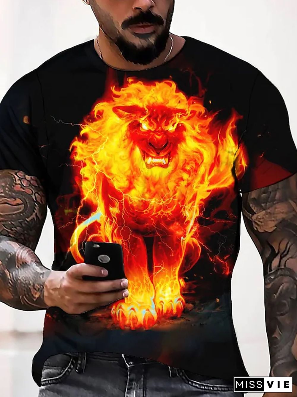 Men's Printed Casual Crew Neck Short Sleeve T-Shirt