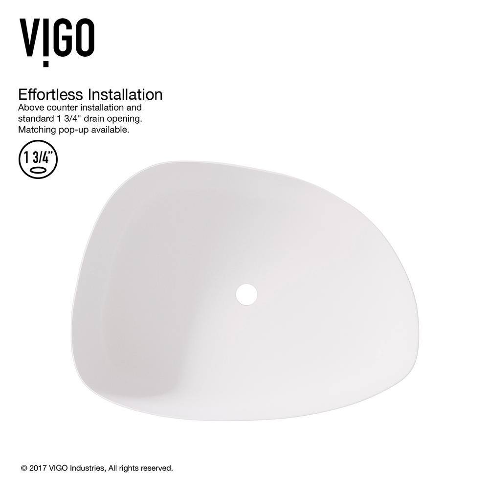 VIGO Peony Modern White Matte Stone 20 in. L x 15 in. W x 5 in. H Vessel Bathroom Sink VG04012