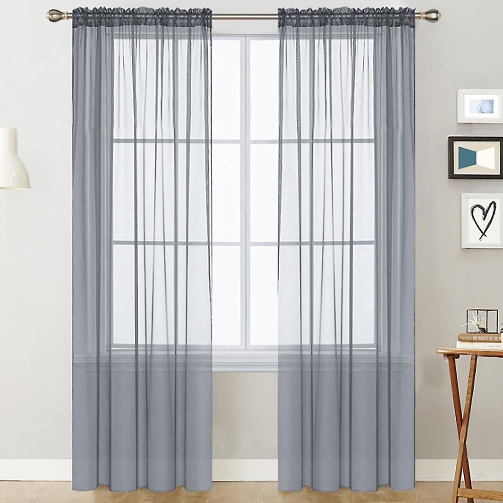 Sheer Curtains Living Room Rod Pocket Window Curtain Panels Bedroom Semi Sheer Voile Curtains Grey (55''wx102''l，2 Panels) Black