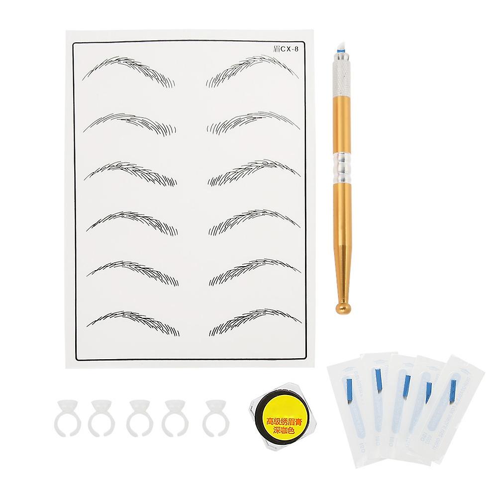 Eyebrow Tattoo Kits Manual Pen Practice Skin Pigment Needle Blades Ring Cup Tattoo Set 4#