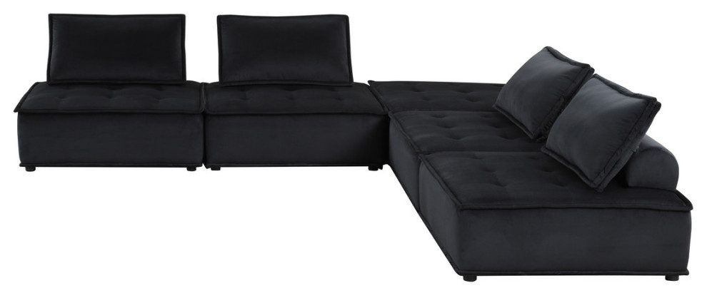 Anna Velvet 5 Piece Sectional Sofa Ottoman   Transitional   Sectional Sofas   by Lilola Home  Houzz