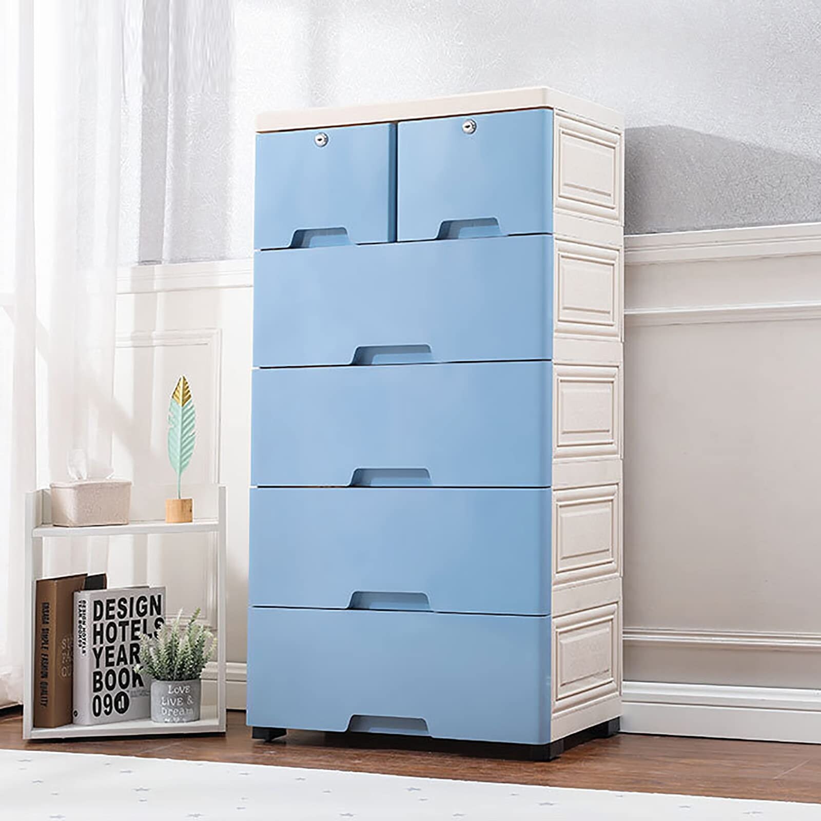 Modern 6 Drawer Dresser， 5 Layers Drawer Chest Storage Cabinet Tall Dresser Organizer with Rolling Wheels， Keys for Clothes - - 37668868