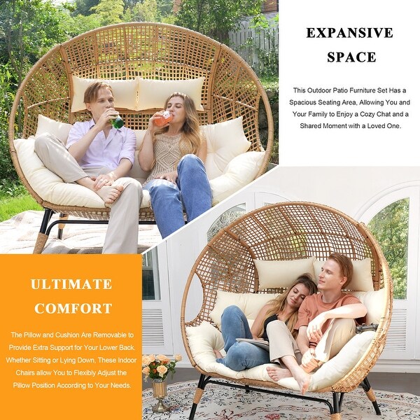 NAWABAY Outdoor Beige PE Wicker Seating Furniture with Cushions