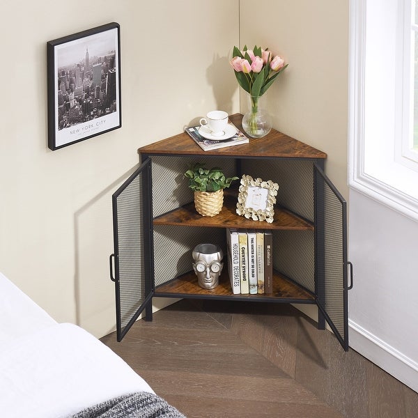 Modern Triangle Corner Side Table/End Table with 3-tier Shelf