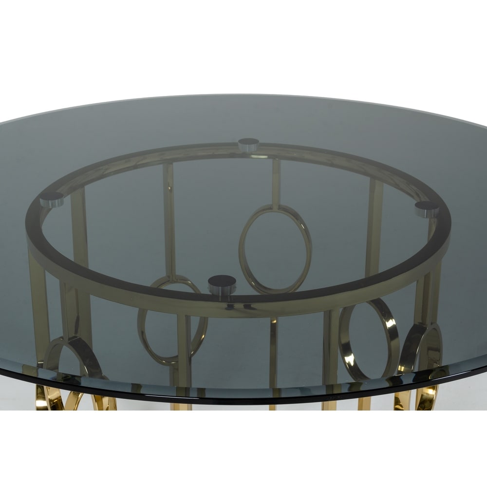 Modrest Filbert Modern Smoked Glass   Champagne Gold Dining Table   W50\