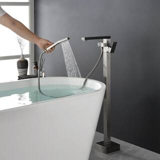 Nestfair Single-Handle Floor Mount Roman Tub Faucet with Hand Shower in Brushed Nickel SX-JM855N