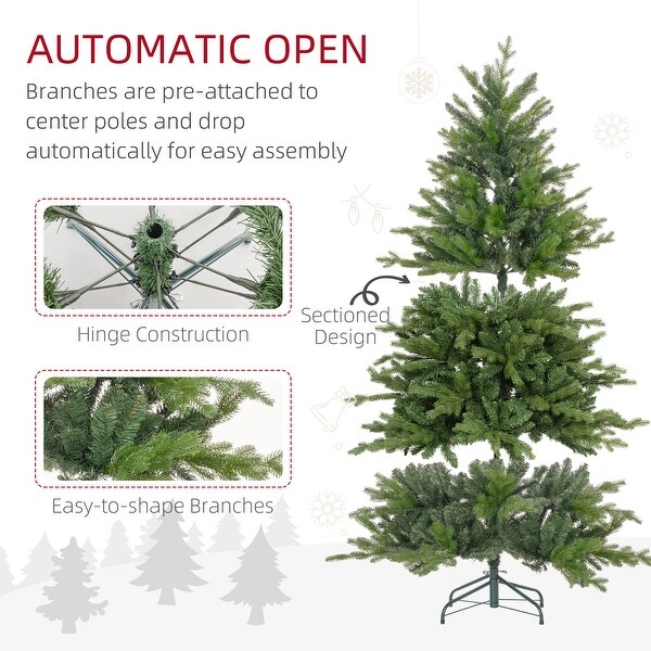 HOMCOM 5ft Artificial Christmas Tree with 1309 Tips，Foldable Metal Stand，Easy Assembly，Hinged Xmas Tree for Home，Office