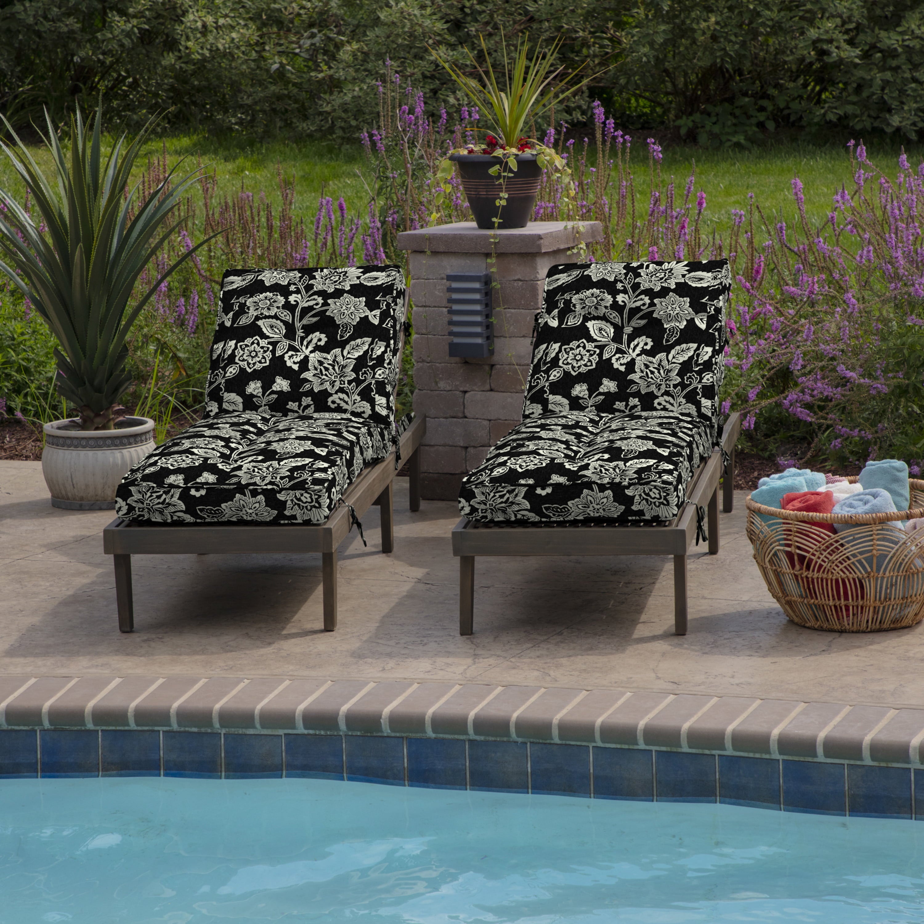 Arden Selections PolyFill Outdoor Chaise Lounge Cushion 76 x 22， Ashland Black Jacobean