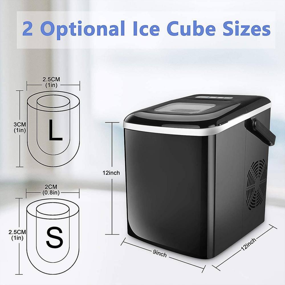 26 lb Portable Ice Maker in Black with 2 Optional Ice Cube Sizes