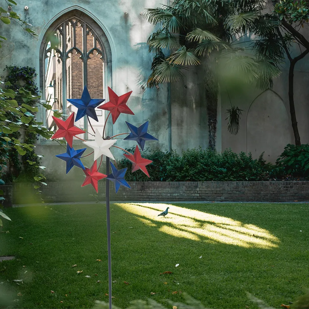 New Customization Metal American Flag Windmill Garden Stake Wind Spinners On Stakes For Garden Courtyard Lawn Decoration