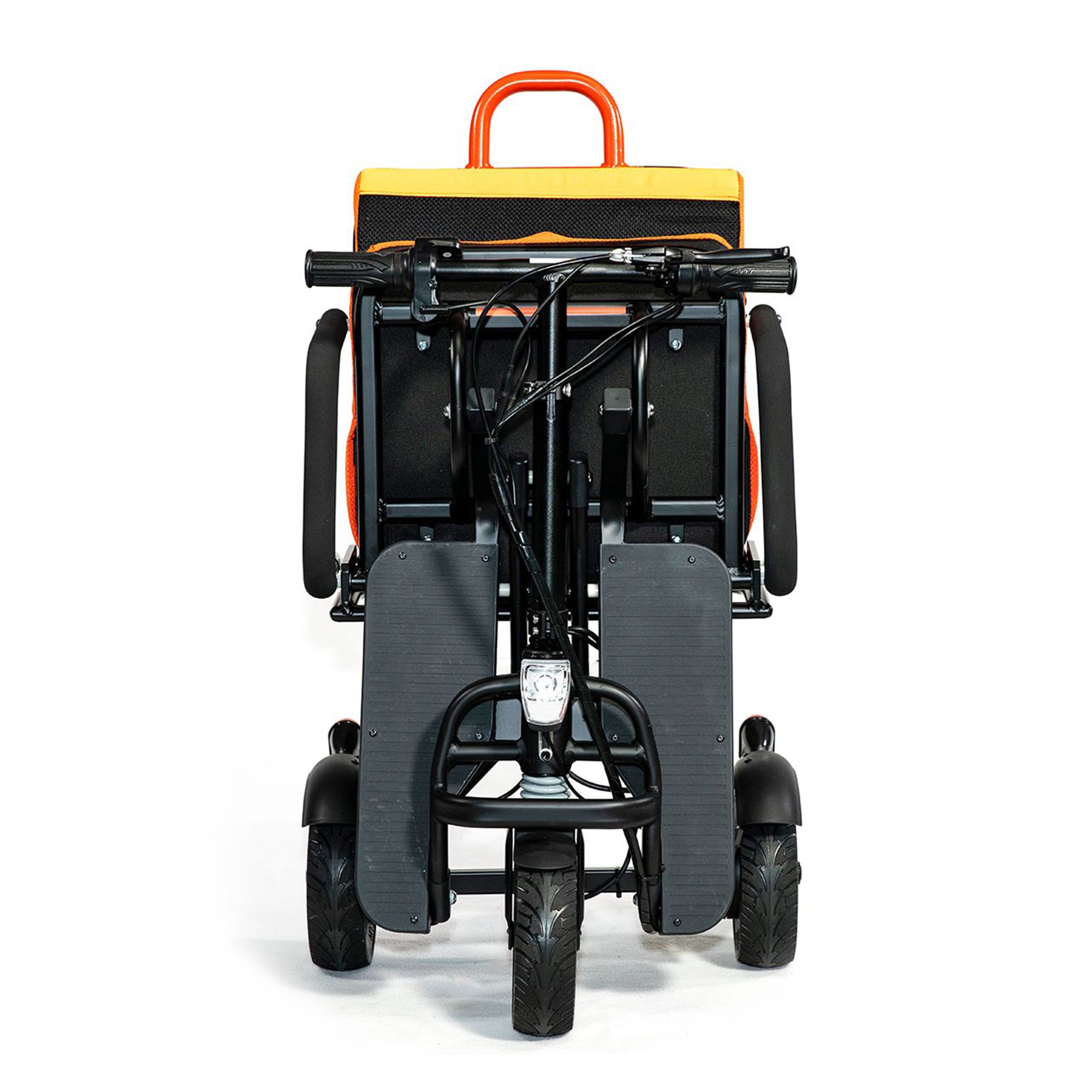 FeatherChair Ezfold Lightweight Electric Power Folding Scooter, Black and Orange