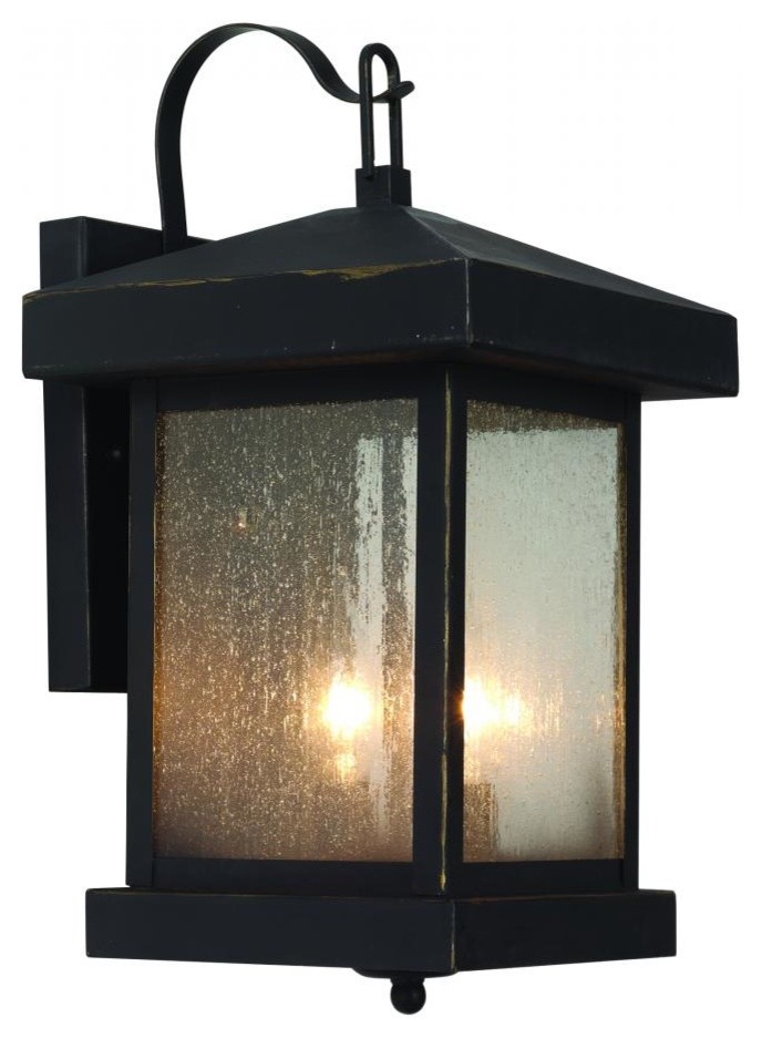 Two Light Weathered Bronze Amber Seeded Glass Wall Lantern   Rustic   Outdoor Wall Lights And Sconces   by We Got Lites  Houzz