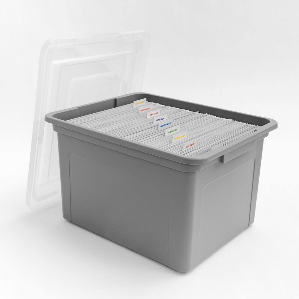 IRIS 8.5-Gal. Snap Tight Plastic File Organizer Storage Box Gray with Clear Lid 3 Pack 500166