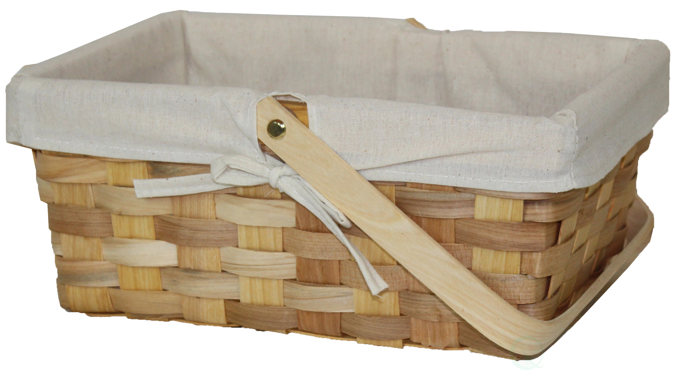 Vintiquewise 12 Inch Rectangular Woodchip Picnic Basket Lined with White Fabric