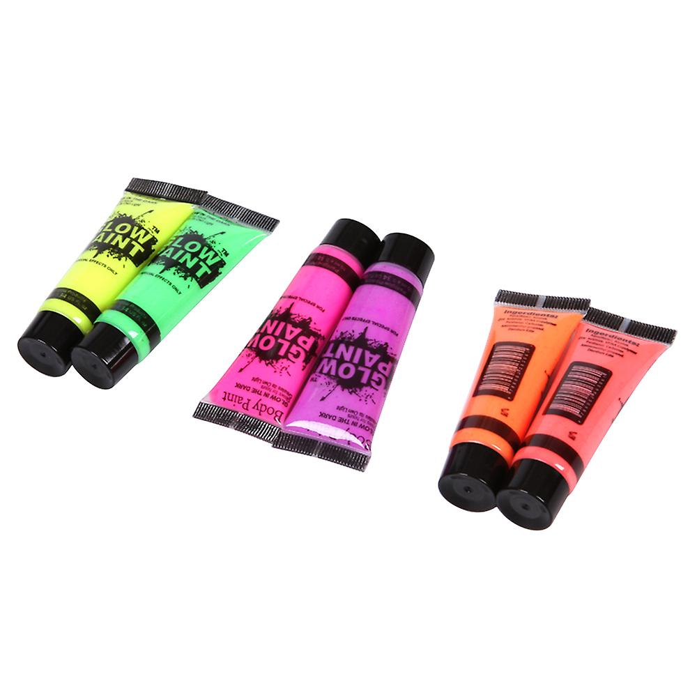 24 Tubes 10ml/0.34oz Art Body Paint Glow In Uv Light Face and Body Paint With 6 Colors Glow Blacklight Neon Fluorescent For Party Clubbing Festival Hall