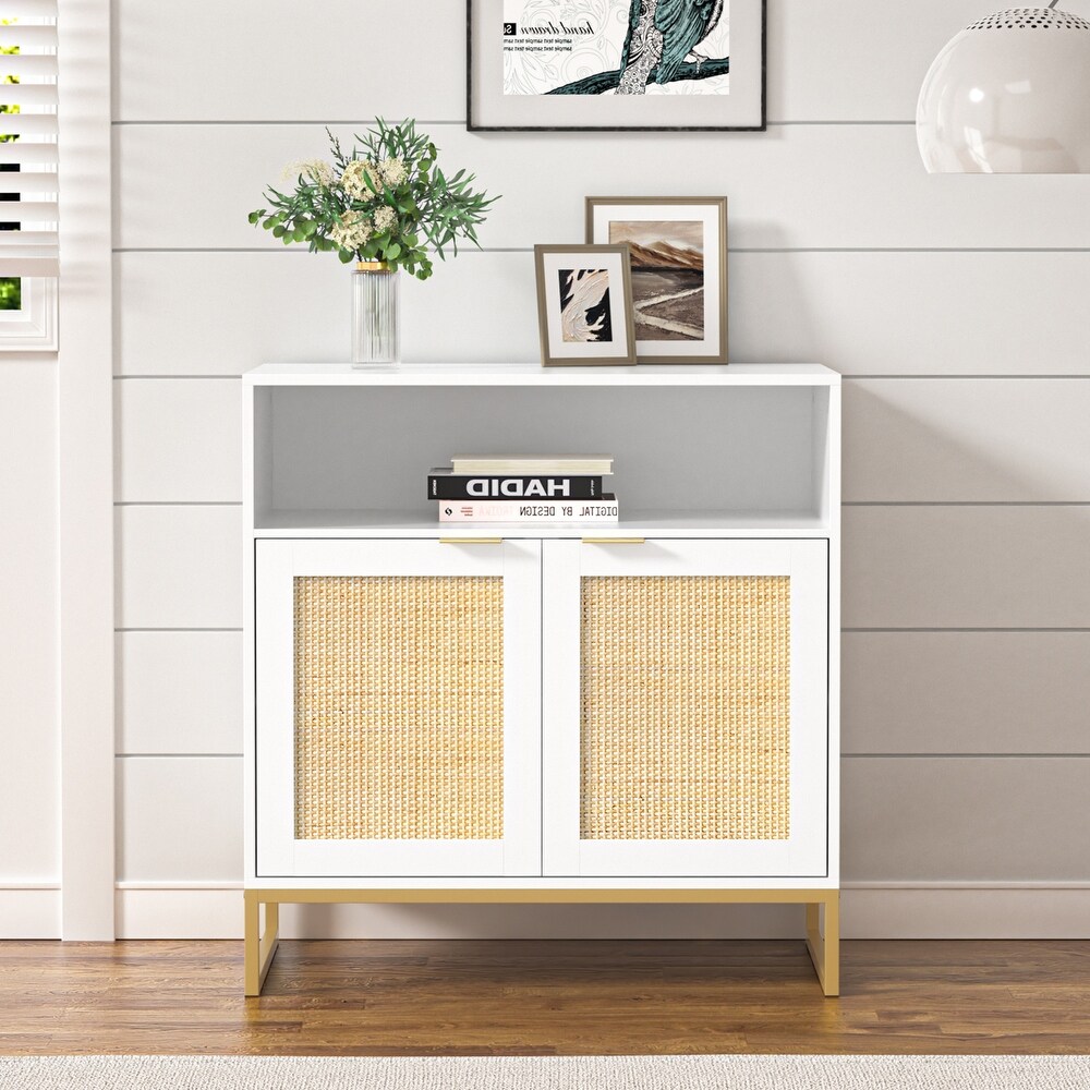 Anmytek White Buffet Sideboard Buffet Sideboard Storage Cabinet Kitchen Cupboard Console Table with Open Shelf