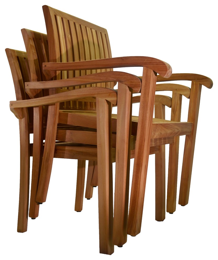 Nain Stacking Arm Chairs  Outdoor Dining Patio  Set of 2   Transitional   Outdoor Dining Chairs   by Teak Deals  Houzz