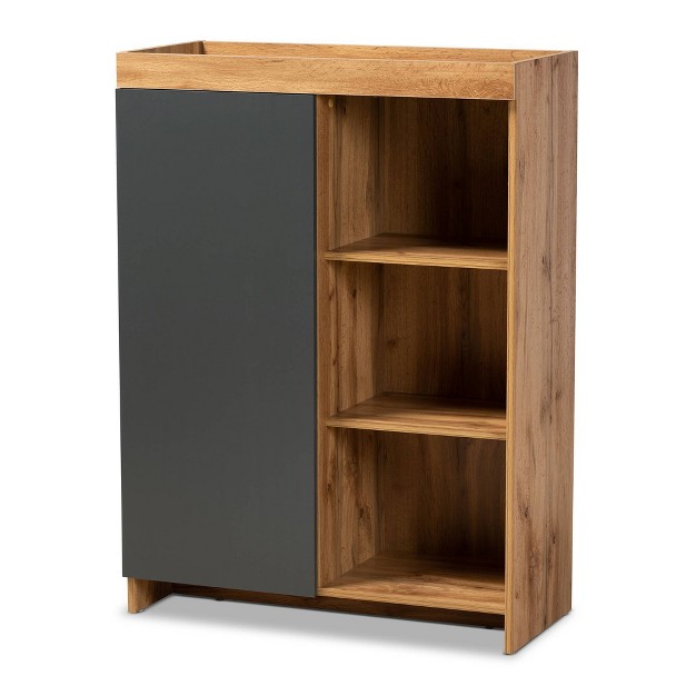 Caspian Wood Shoe Cabinet Gray brown Baxton Studio