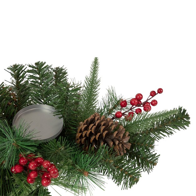 Decorated Artificial Pine Christmas Candle Holder Centerpiece