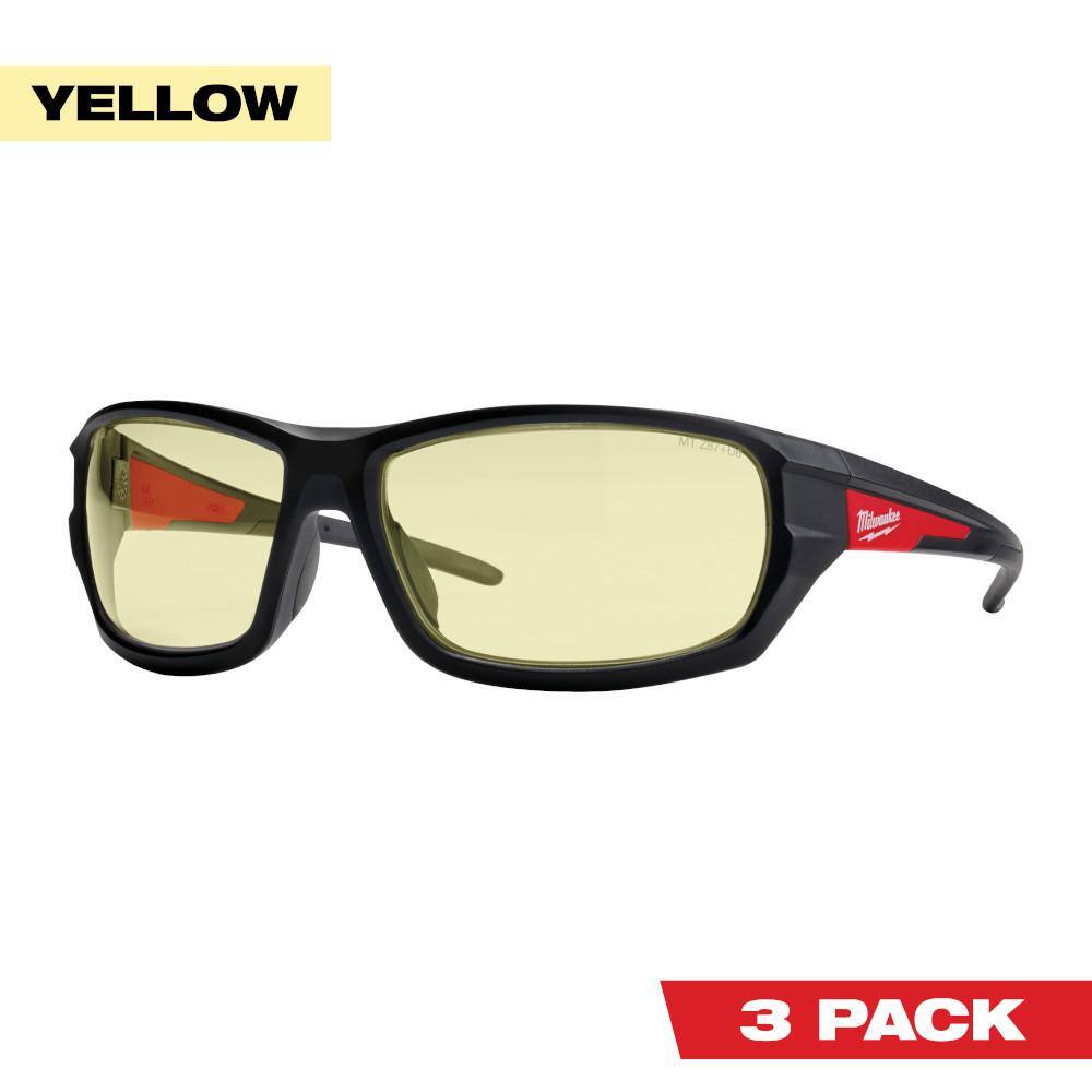 MW Yellow Performance Safety Glasses Fog-Free Lenses (3-Pack) 48-73-2120X3