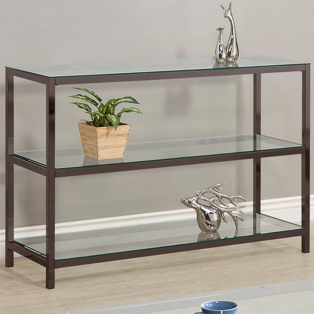 Trini Console Sofa Table With Glass Top And Shelves Black Nickel Coaster