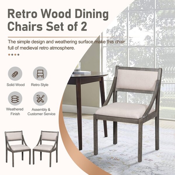 Wood Dining Chairs Set of 2， Upholstered Chairs with Solid Wood Legs and Frame， Retro Style Kitchen Chairs， Gray - as picture