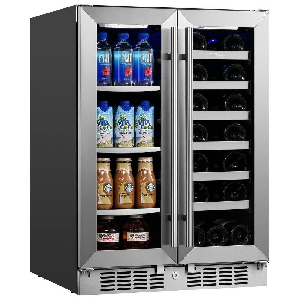 TITAN Signature 24 in. 64-Can and 20-Bottle French Door Stainless Steel Dual Zone Built-In Beverage and Wine Cooler SS-FRBW6420DZ