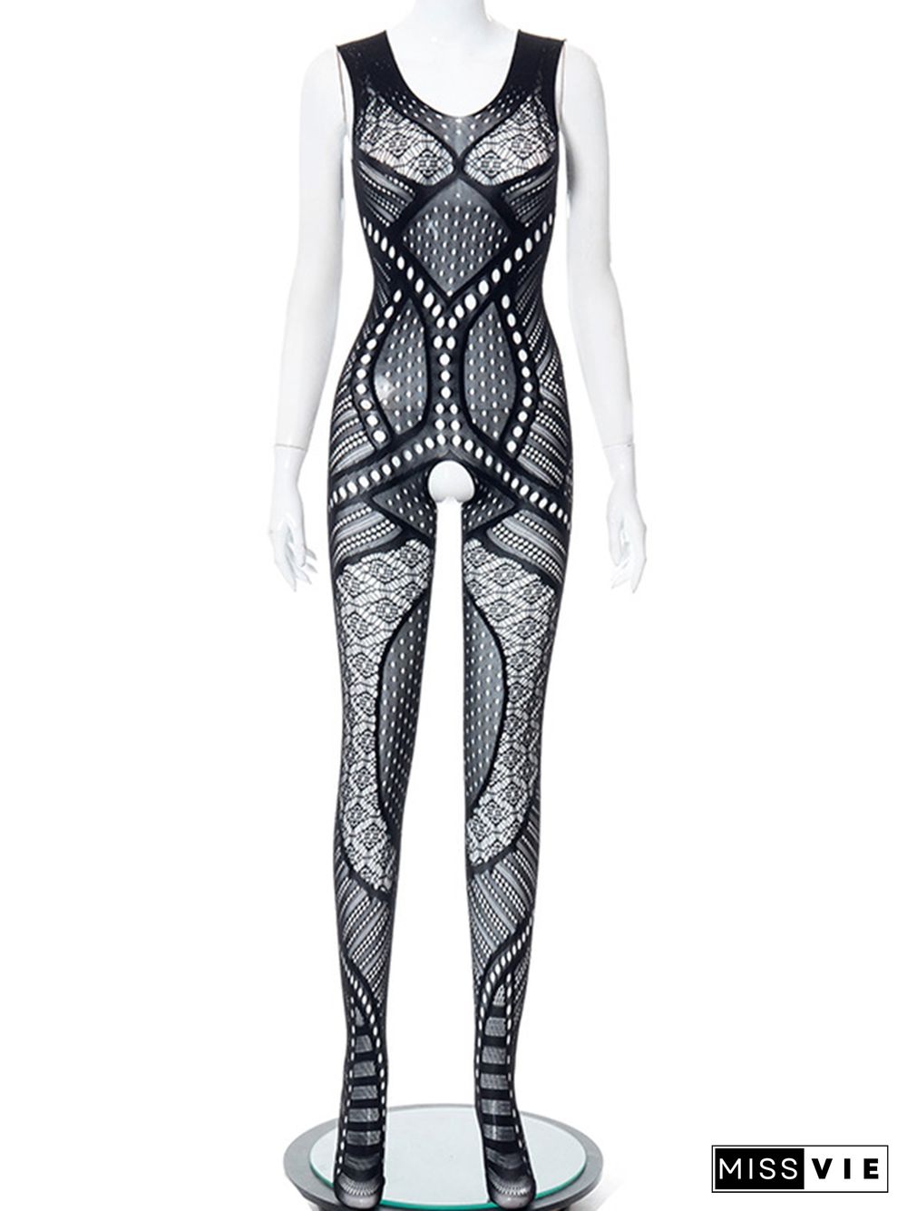 Joskaa Hollow Out Mesh See Through Black Jumpsuit Summer Women Fashion One Piece Outfits Sexy Party Club Bodycon Rompers