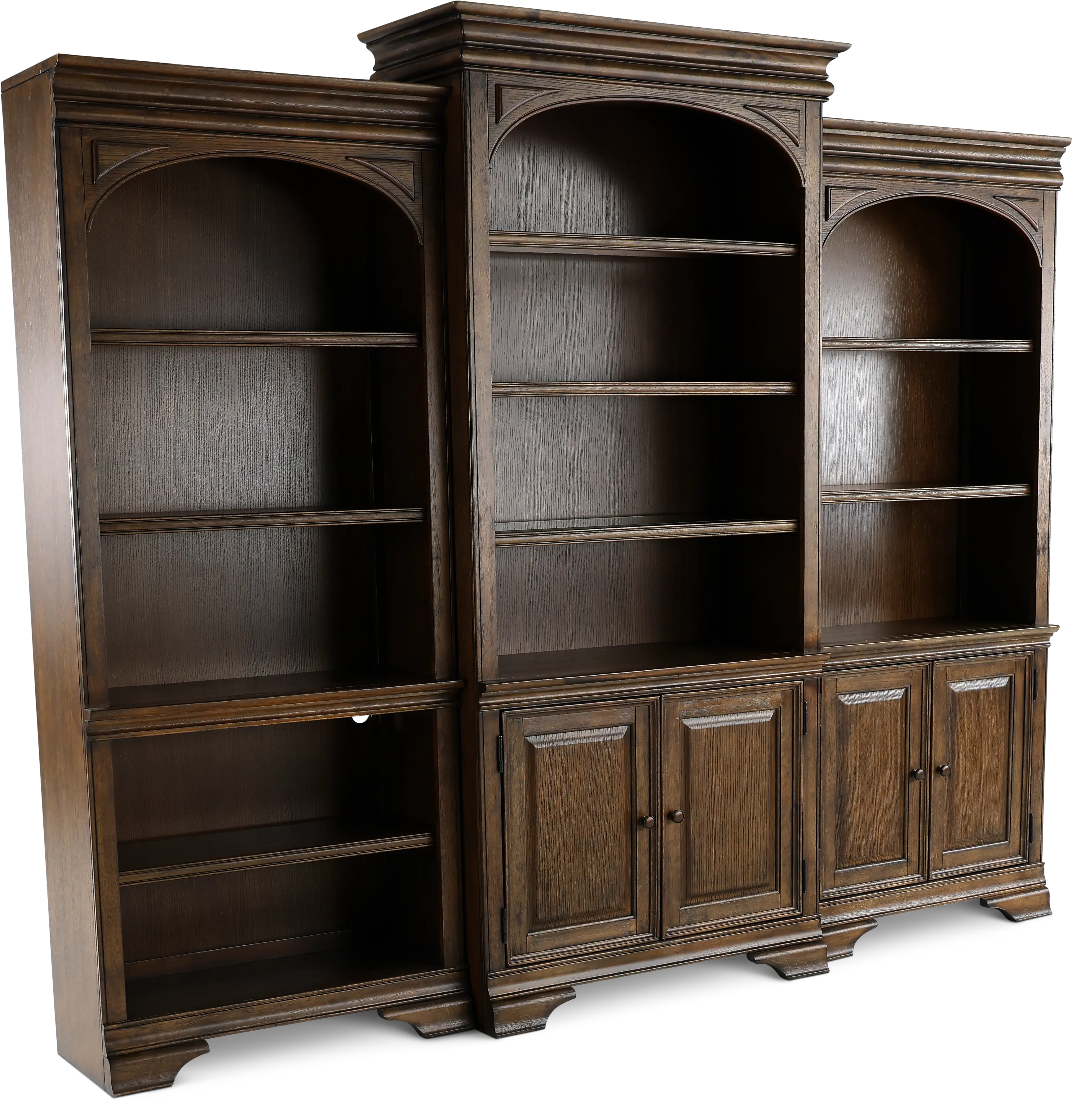 Arcadia Chestnut Brown Bookcase Wall with Doors