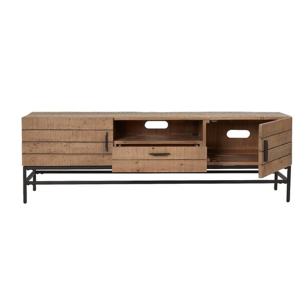 Lyla 63 Inch Reclaimed Wood TV Media Entertainment Console， Brown， Black