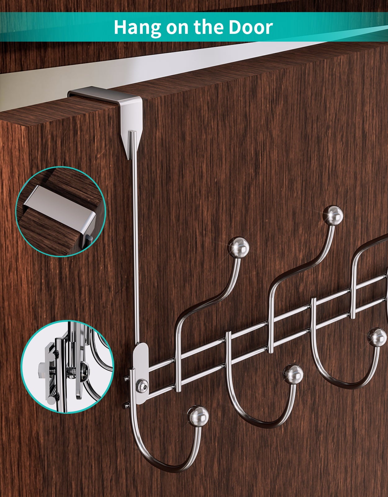 HapiRm Over Door Towel Rack Hook Hanger with 9 Hooks， Heavy-Duty Hook Coat Rack with High Bearing Capacity for Hanging Clothes， Coat， Bag， Robe， Heavy Jackets， Towel， Hat， Silver(15.4