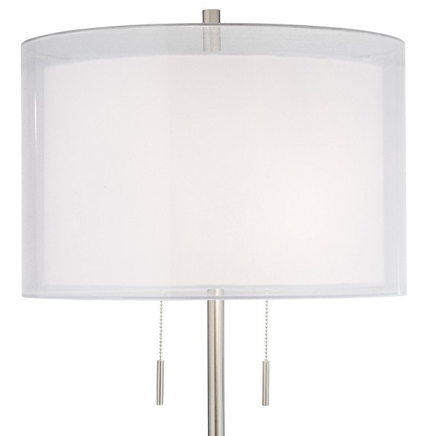 Tall Brushed Nickel Sheer Linen Double Drum Shade For Living Room Bedroom Office