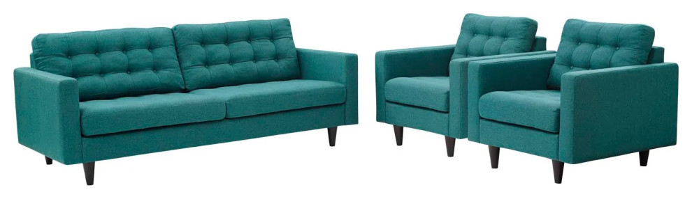 Melanie Teal Sofa and Armchairs Set of 3   Midcentury   Living Room Furniture Sets   by Virgil Stanis Design  Houzz