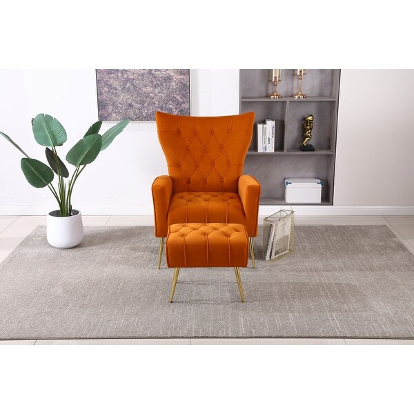 Velvet Accent Chair with Ottoman Upholstered Tufted Armchair， Single Sofa Lounge Chair