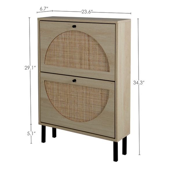 Rattan Shoe Organizer Storage Cabinet-Natural Wood - - 35610772