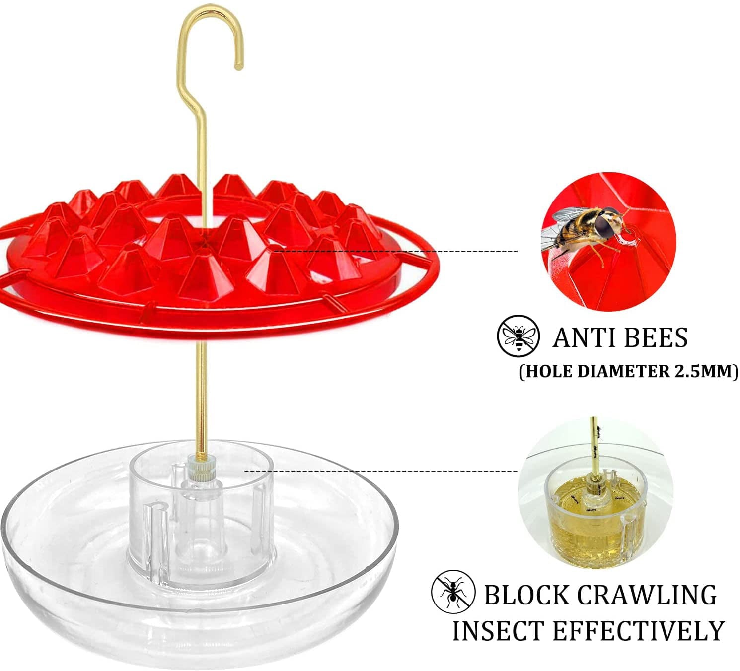 Hummingbird Feeders for Outdoors - No Leak Humming Bird Feeder， Easy to Clean and Fill， High View Perch， 25 Feeder Ports， Perfect for Hanging on The Tree，Yard. Hanger Incl(Red)