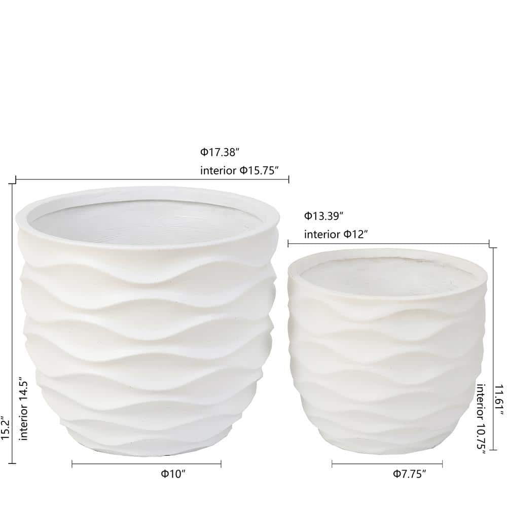 Luxen Home Waves Design MgO White Composite Decorative Pots (2-Pack) WHPL872