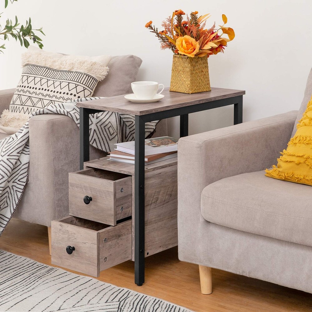 Chairside Table with Drawer and Open Storage Shelf  Narrow Nightstand for Small Spaces  Stable and Sturdy Construction