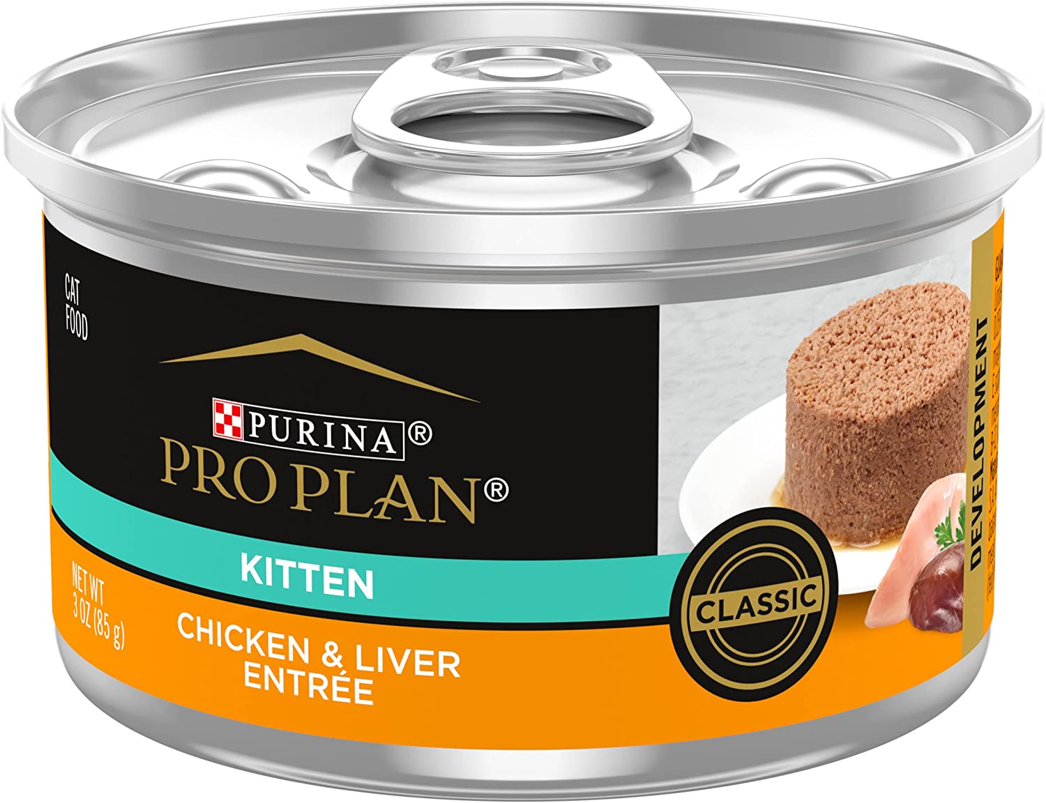 Purina Pro Plan Pate， High Protein Wet Kitten Food， DEVELOPMENT Chicken Liver Entree - (24) 3 oz. Pull-Top Cans