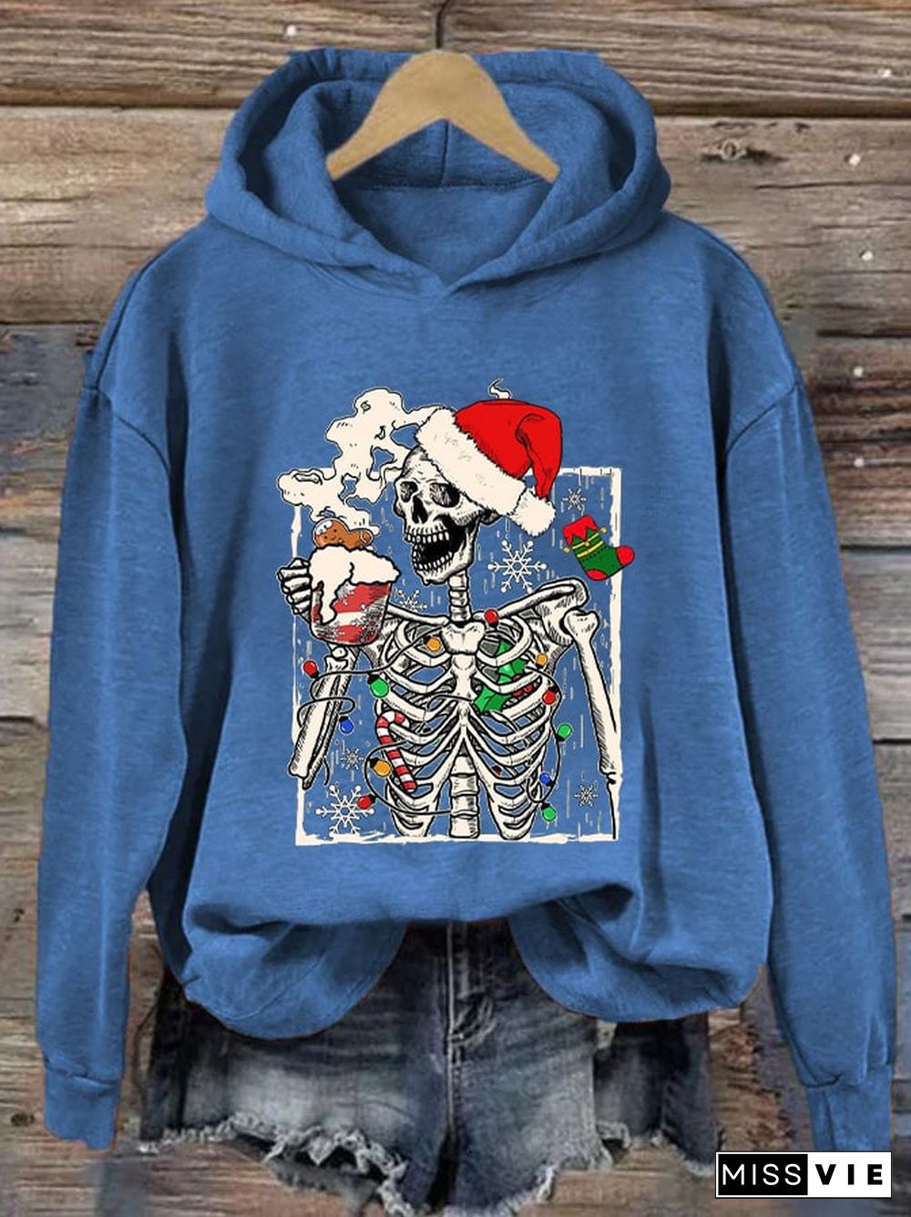 Women's Christmas Skull Print Hoodie