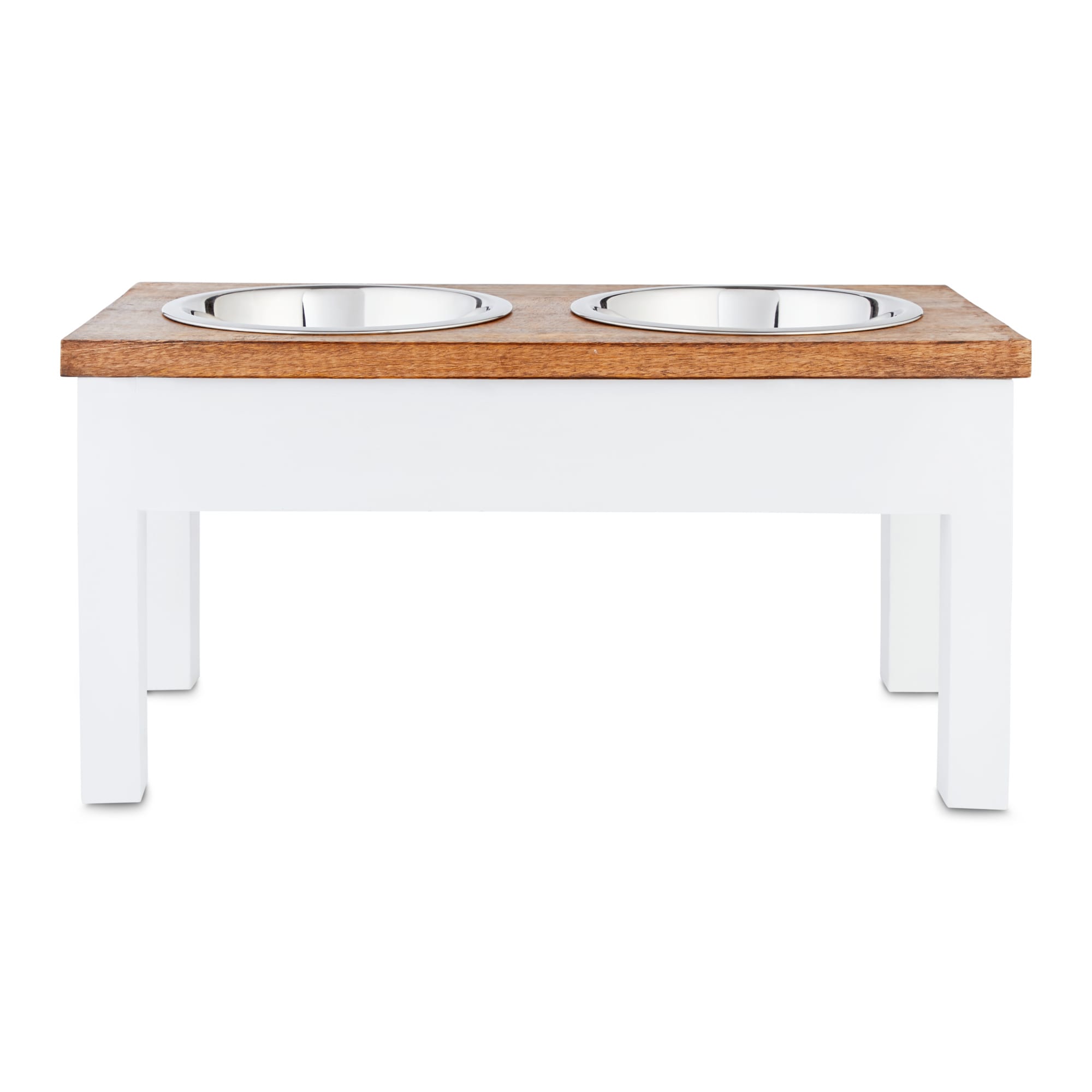 EveryYay Dining In White Wood Elevated Double Diner Dog Feeder， 7 Cups