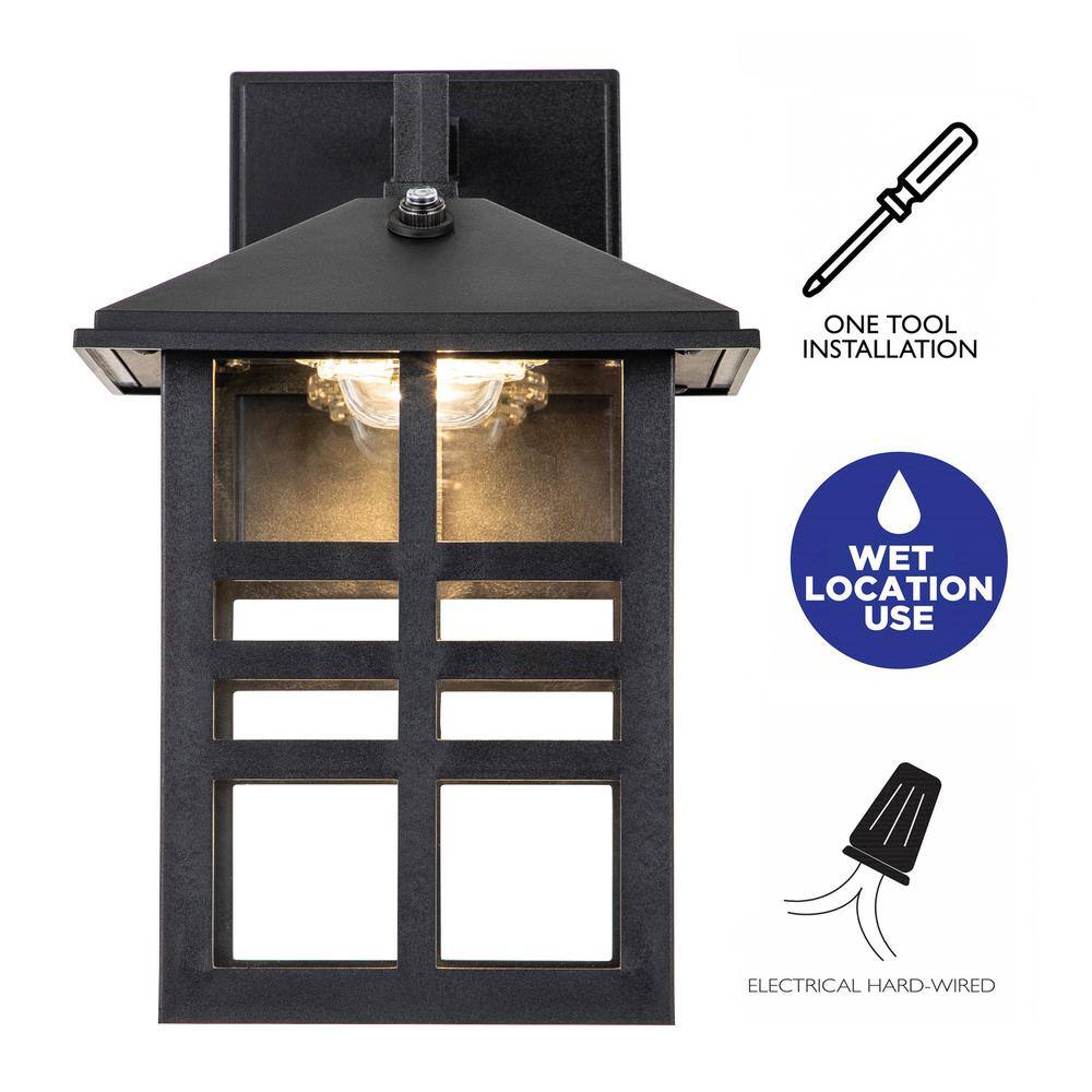 C Cattleya 1-Light Black Dusk to Dawn LED Outdoor Wall Lantern Sconce with Clear Glass Shade CA2108-W