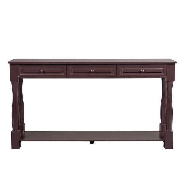 Wood Console Table with Storage Drawers and Bottom Shelf