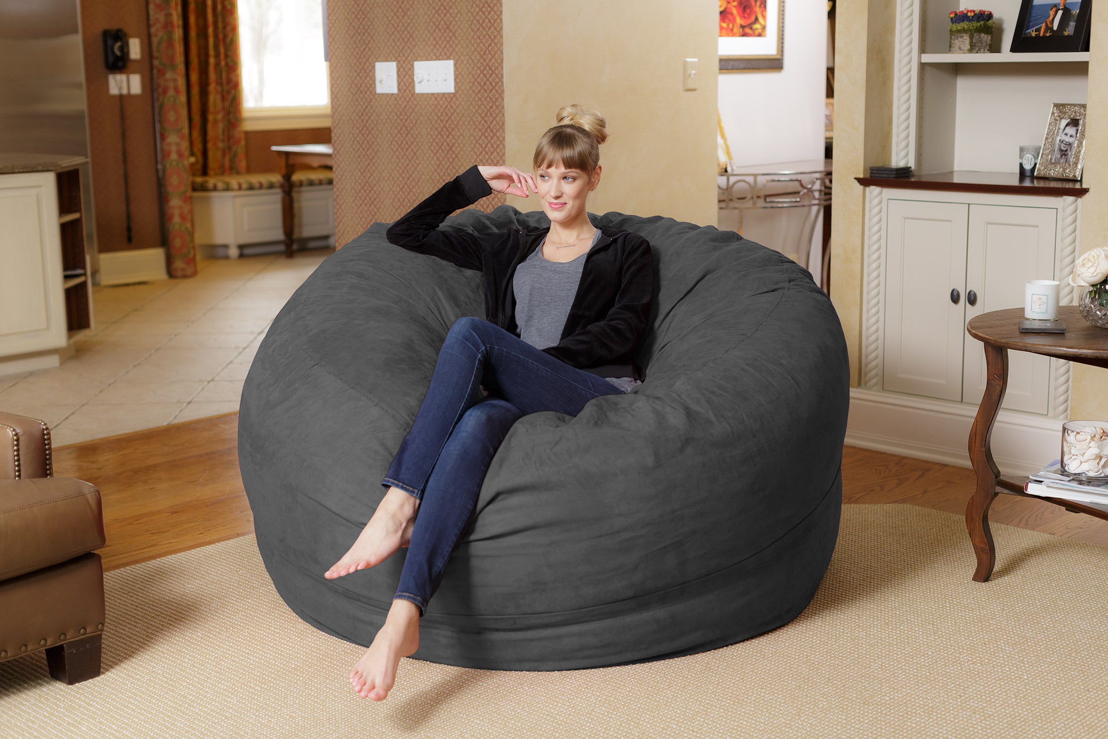 Chill Sack Bean Bag Chair, Memory Foam with Microsuede Cover, Kids, Adults, 6 ft, Charcoal