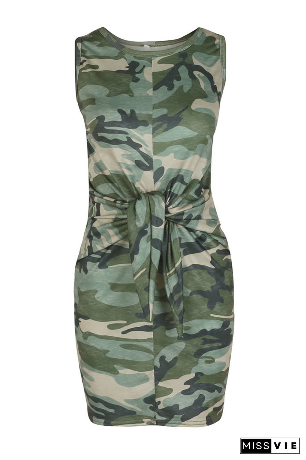 Camouflage Printed Tie Sleeveless Mini Dress