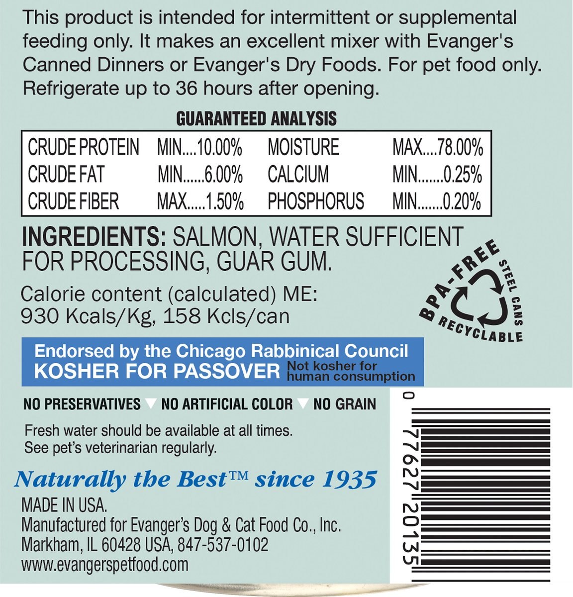 Evanger's Grain-Free Salmon Canned Dog and Cat Food Supplement Topper